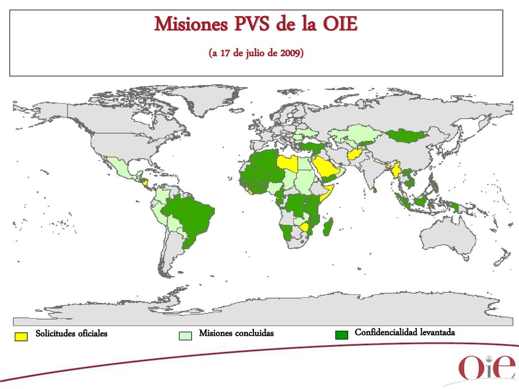 Misiones PVS de la OIE (a 17 de julio de 2009)