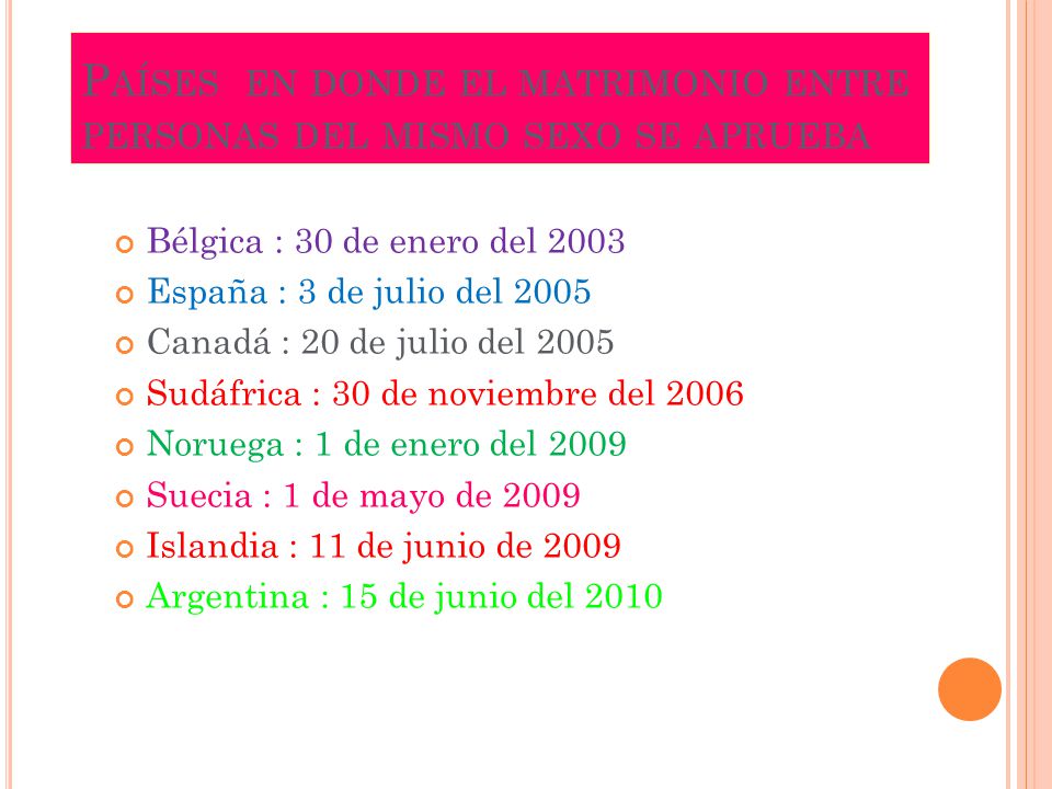 Países en donde el matrimonio entre personas del mismo sexo se aprueba