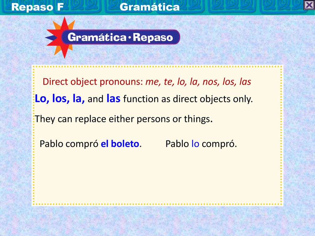 Lo, los, la, and las function as direct objects only.