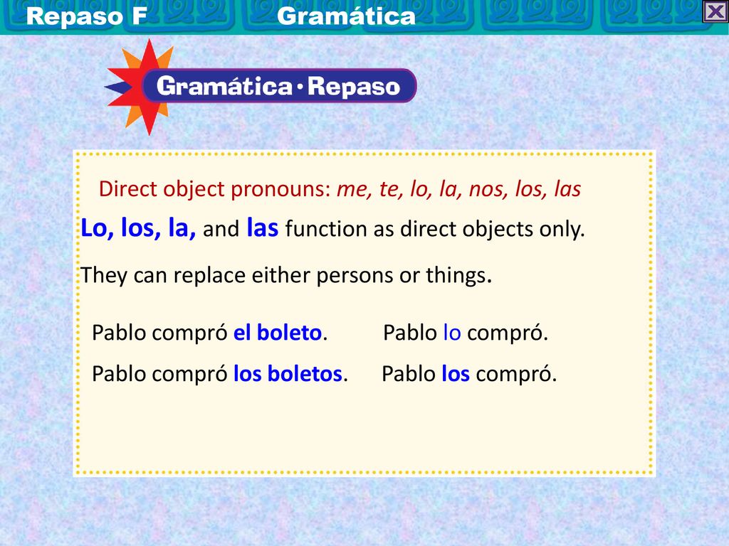 Lo, los, la, and las function as direct objects only.