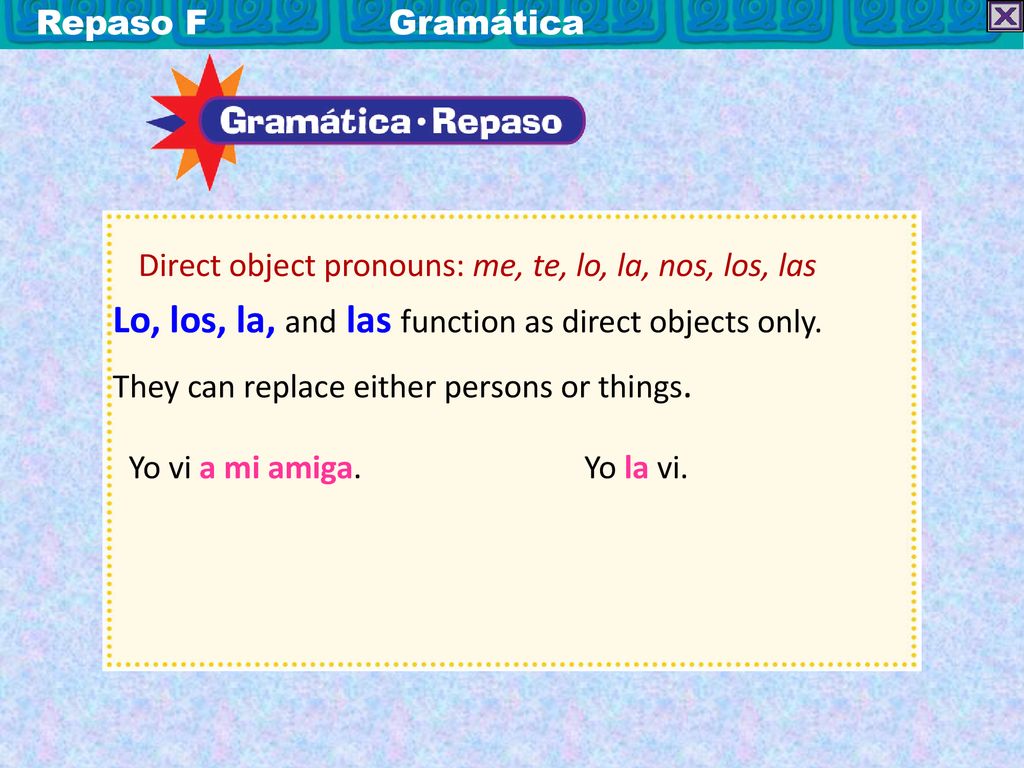 Lo, los, la, and las function as direct objects only.
