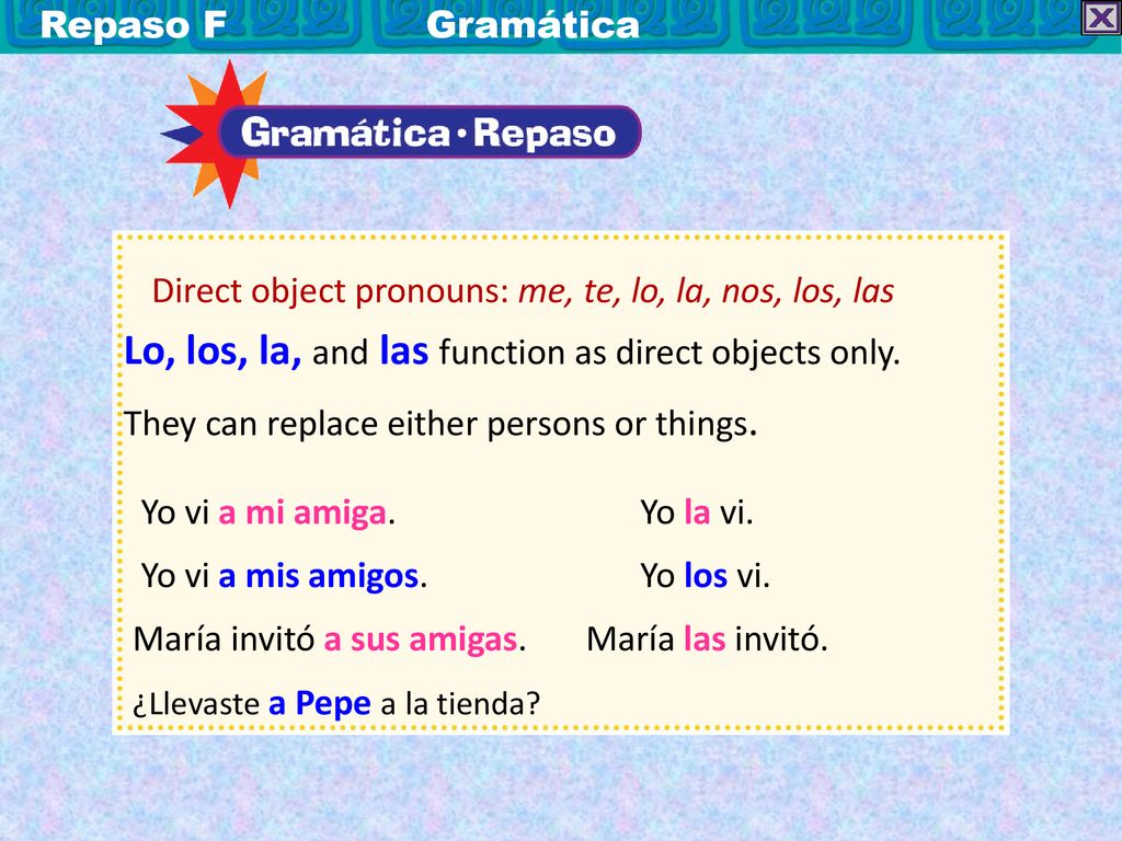Lo, los, la, and las function as direct objects only.