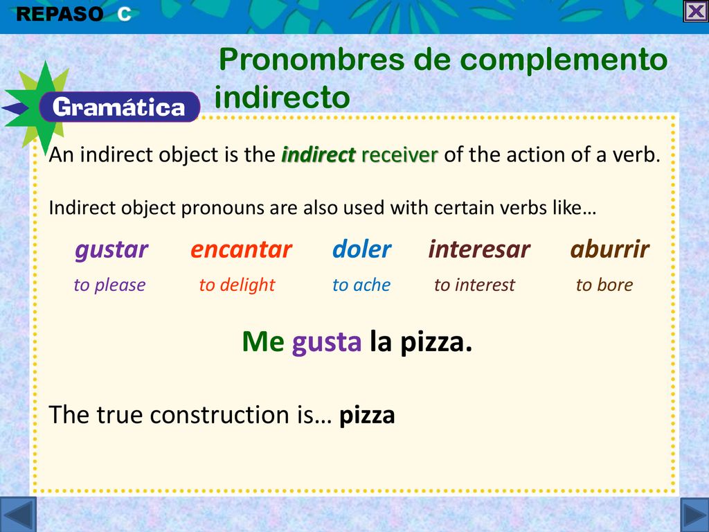 Me gusta la pizza. to please to delight to ache to interest to bore