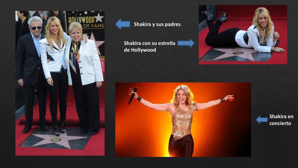 Shakira y sus padres. Shakira con su estrella de Hollywood Shakira en concierto