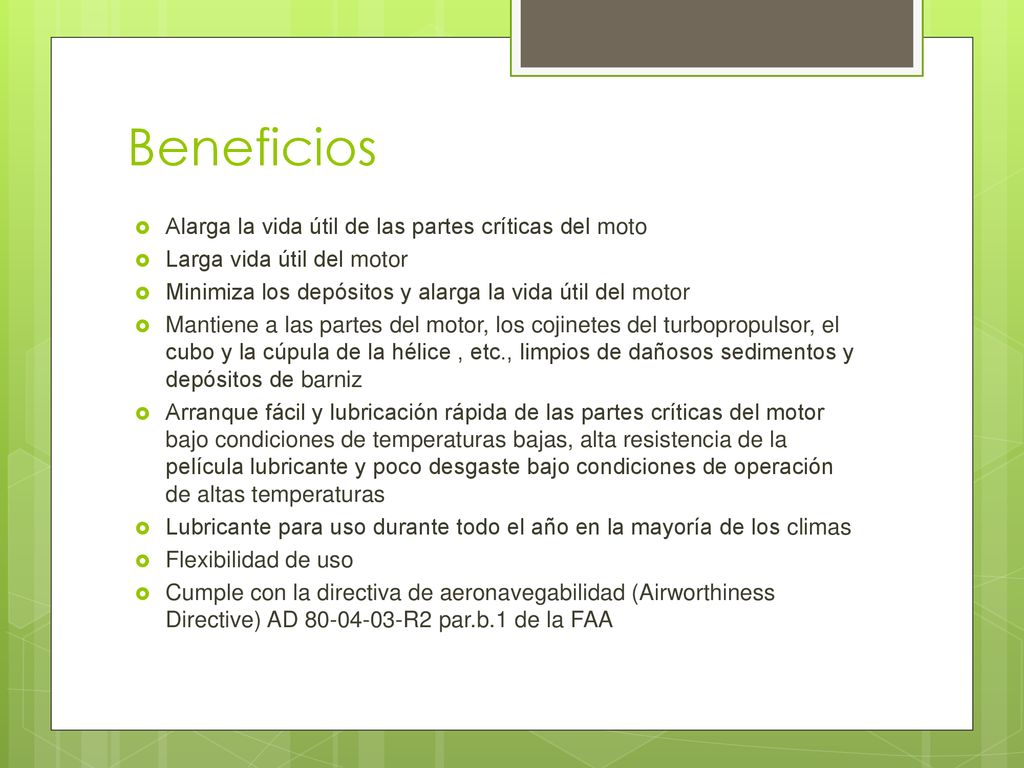 Beneficios Alarga la vida útil de las partes críticas del moto