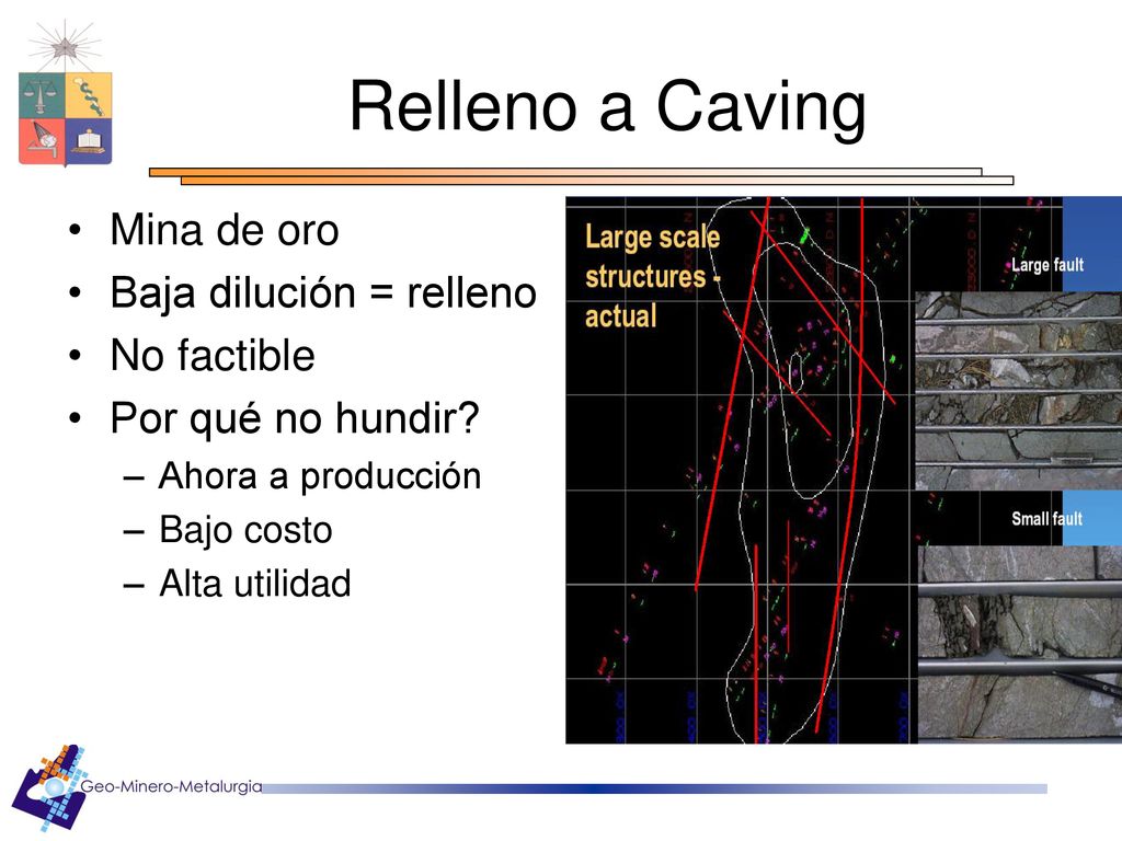 Relleno a Caving Mina de oro Baja dilución = relleno No factible