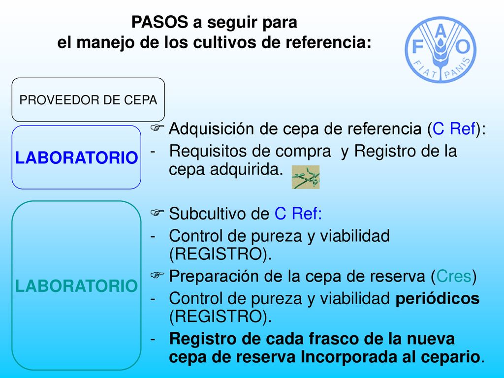 PASOS a seguir para el manejo de los cultivos de referencia: