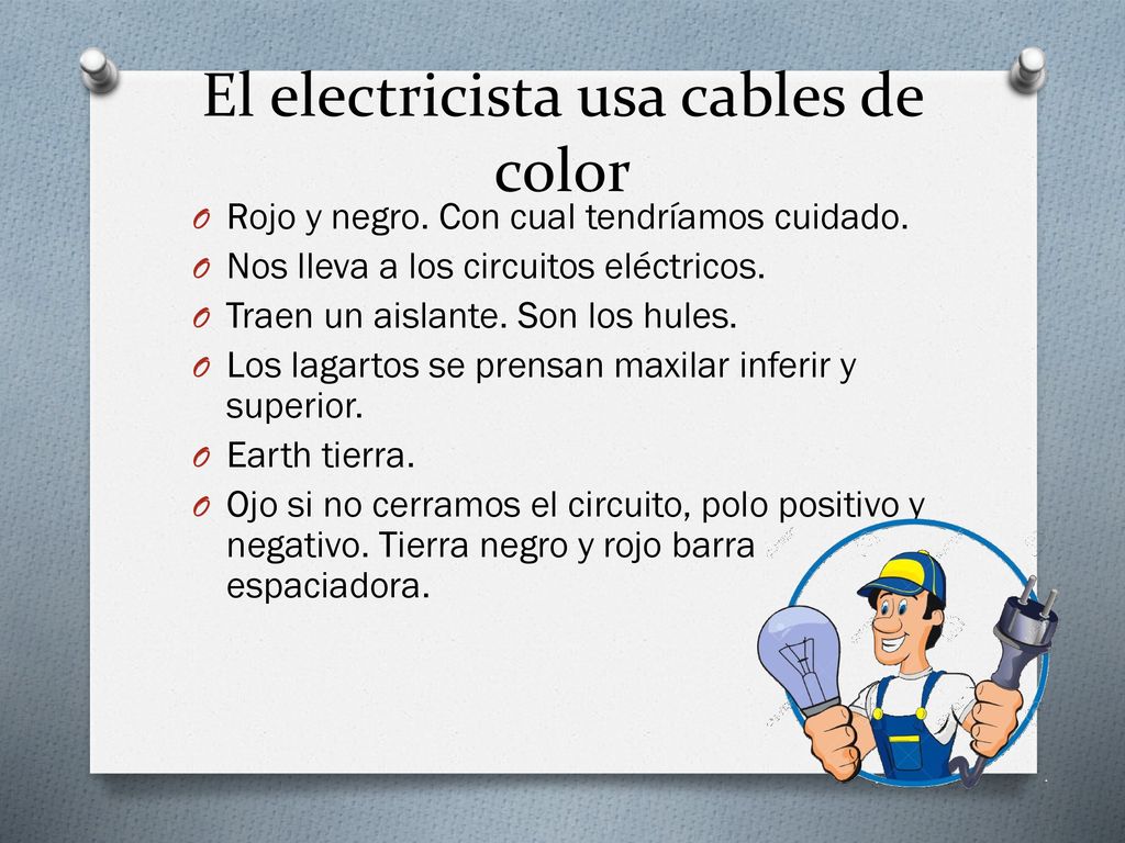 El electricista usa cables de color