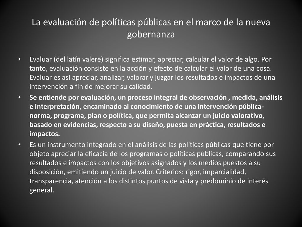 La evaluación de políticas públicas en el marco de la nueva gobernanza