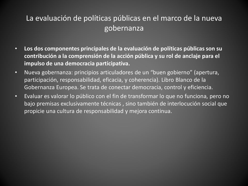 La evaluación de políticas públicas en el marco de la nueva gobernanza