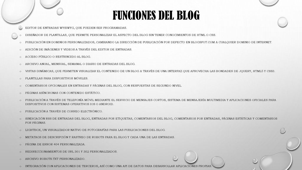 Funciones del blog Editor de entradas WYSIWYG, que pueden ser programadas.
