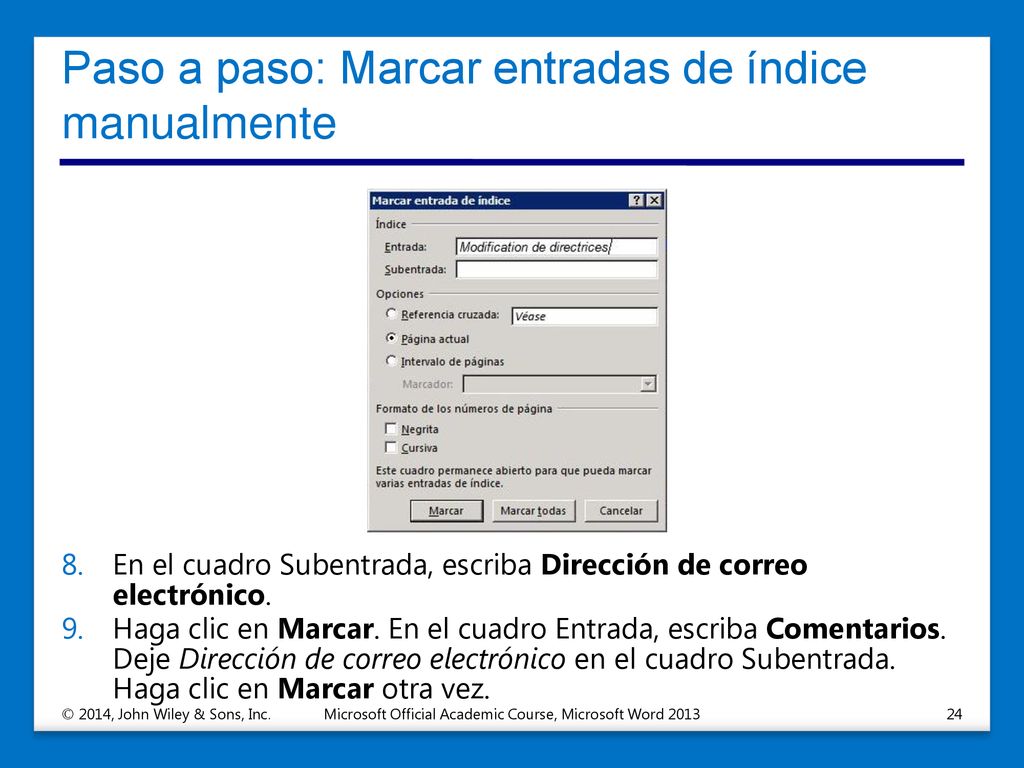 Paso a paso: Marcar entradas de índice manualmente