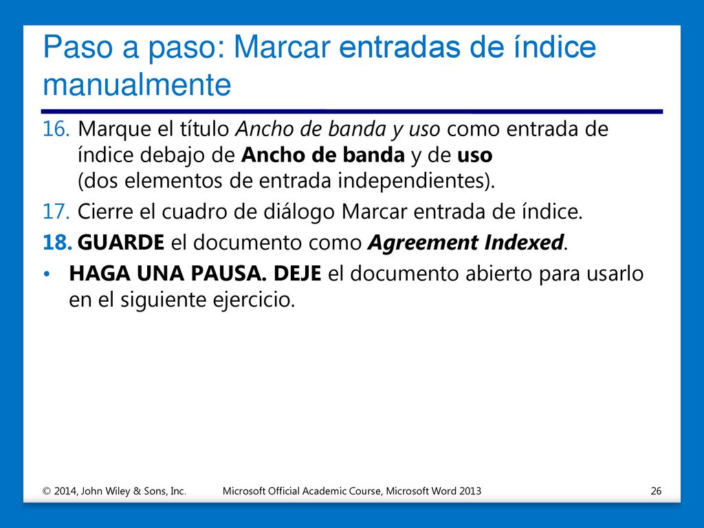Paso a paso: Marcar entradas de índice manualmente