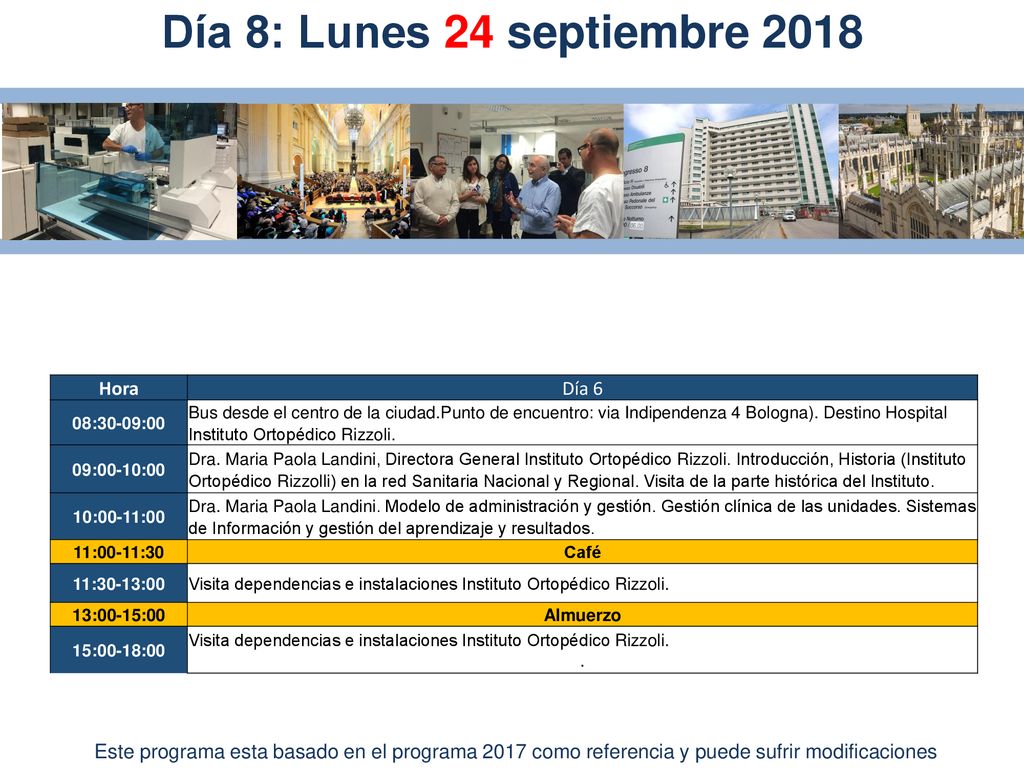 Día 8: Lunes 24 septiembre 2018 Hora Día 6