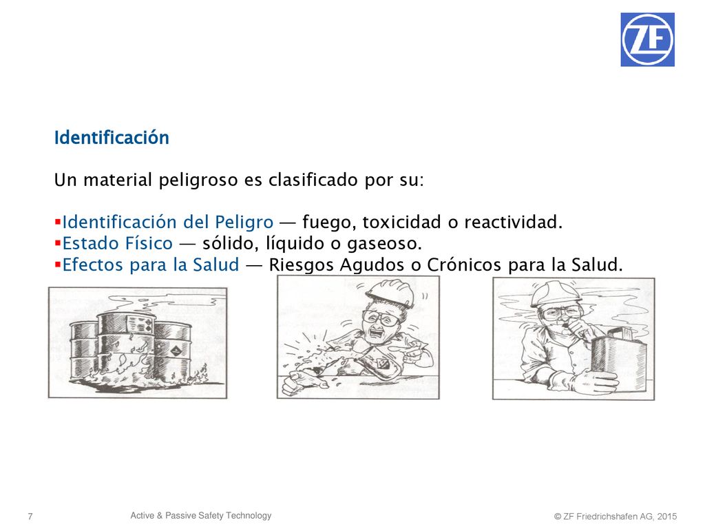 Identificación Un material peligroso es clasificado por su: Identificación del Peligro — fuego, toxicidad o reactividad.