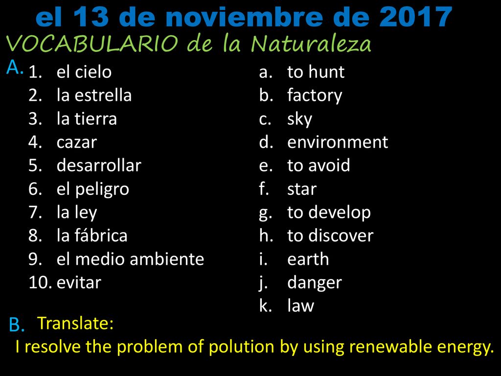 el 13 de noviembre de 2017 VOCABULARIO de la Naturaleza A. B. el cielo