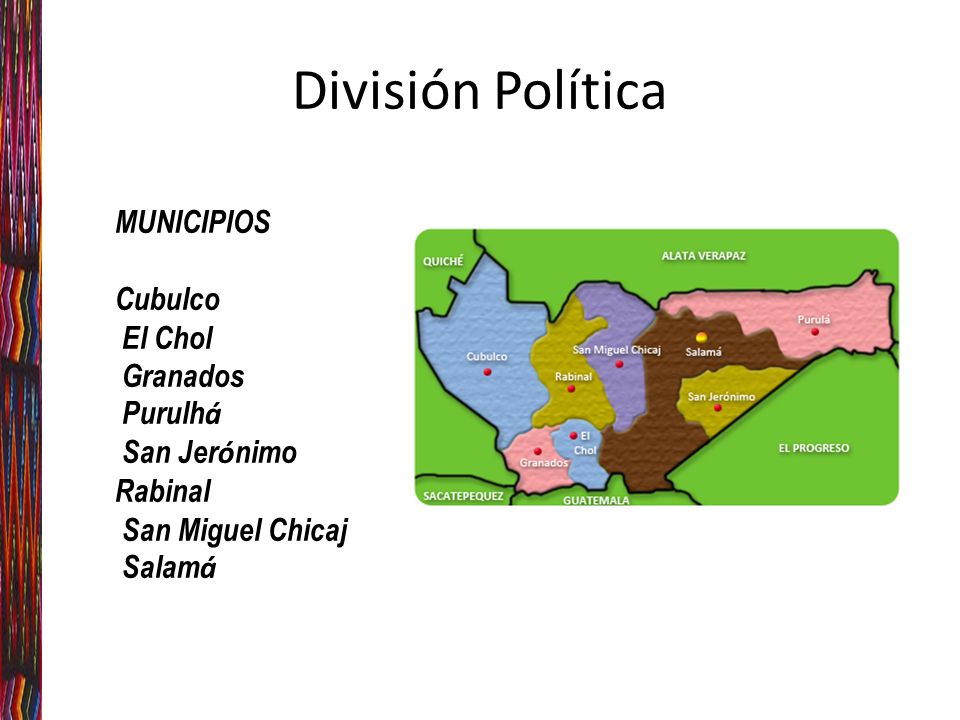 División Política MUNICIPIOS Cubulco El Chol Granados Purulhá
