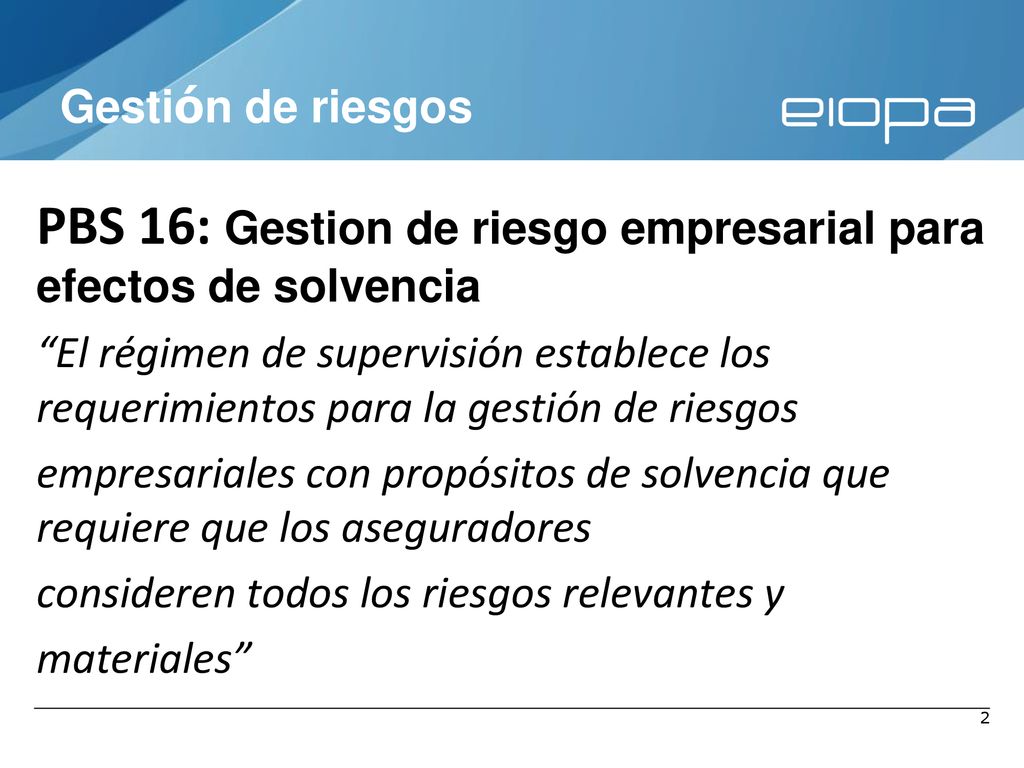 PBS 16: Gestion de riesgo empresarial para efectos de solvencia