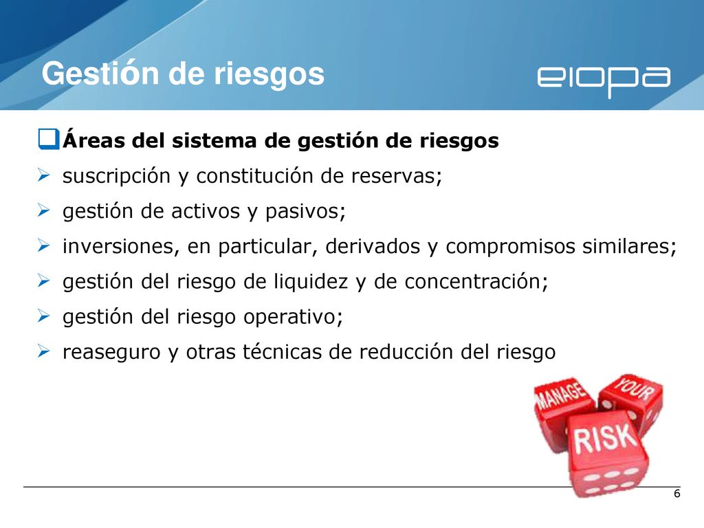 Gestión de riesgos Áreas del sistema de gestión de riesgos