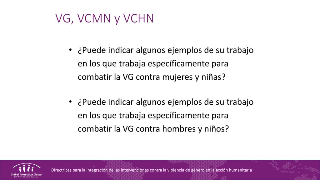 VG, VCMN y VCHN ¿Puede indicar algunos ejemplos de su trabajo en los que trabaja específicamente para combatir la VG contra mujeres y niñas