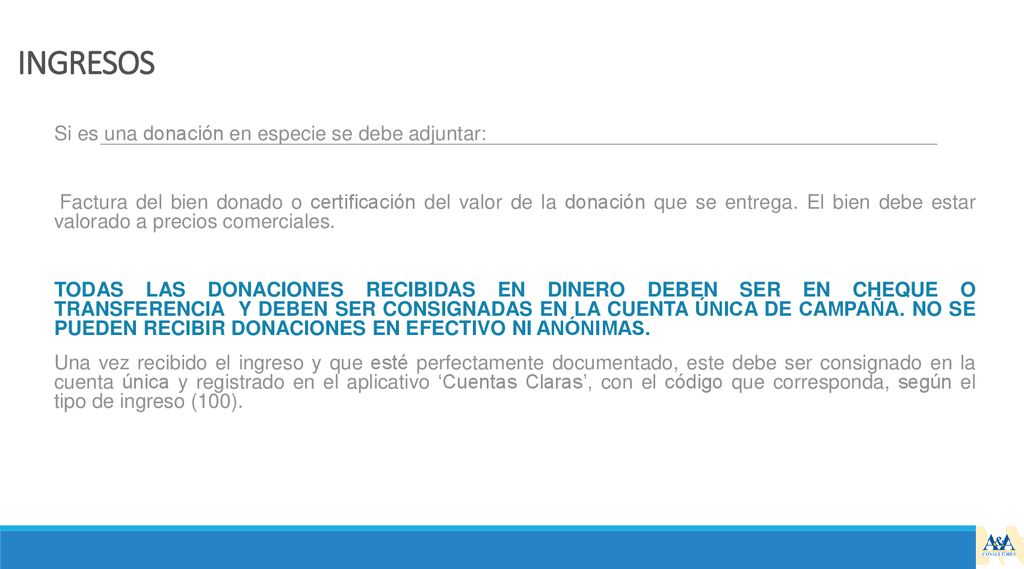 INGRESOS Si es una donación en especie se debe adjuntar: