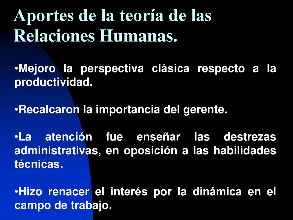 Aportes de la teoría de las Relaciones Humanas.