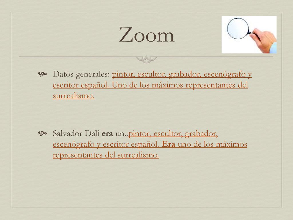Zoom Datos generales: pintor, escultor, grabador, escenógrafo y escritor español. Uno de los máximos representantes del surrealismo.