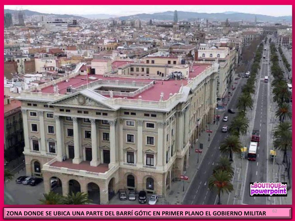 ZONA DONDE SE UBICA UNA PARTE DEL BARRÍ GÓTIC EN PRIMER PLANO EL GOBIERNO MILITAR