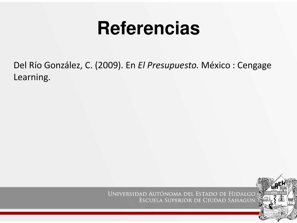 Referencias Del Río González, C. (2009). En El Presupuesto. México : Cengage Learning.