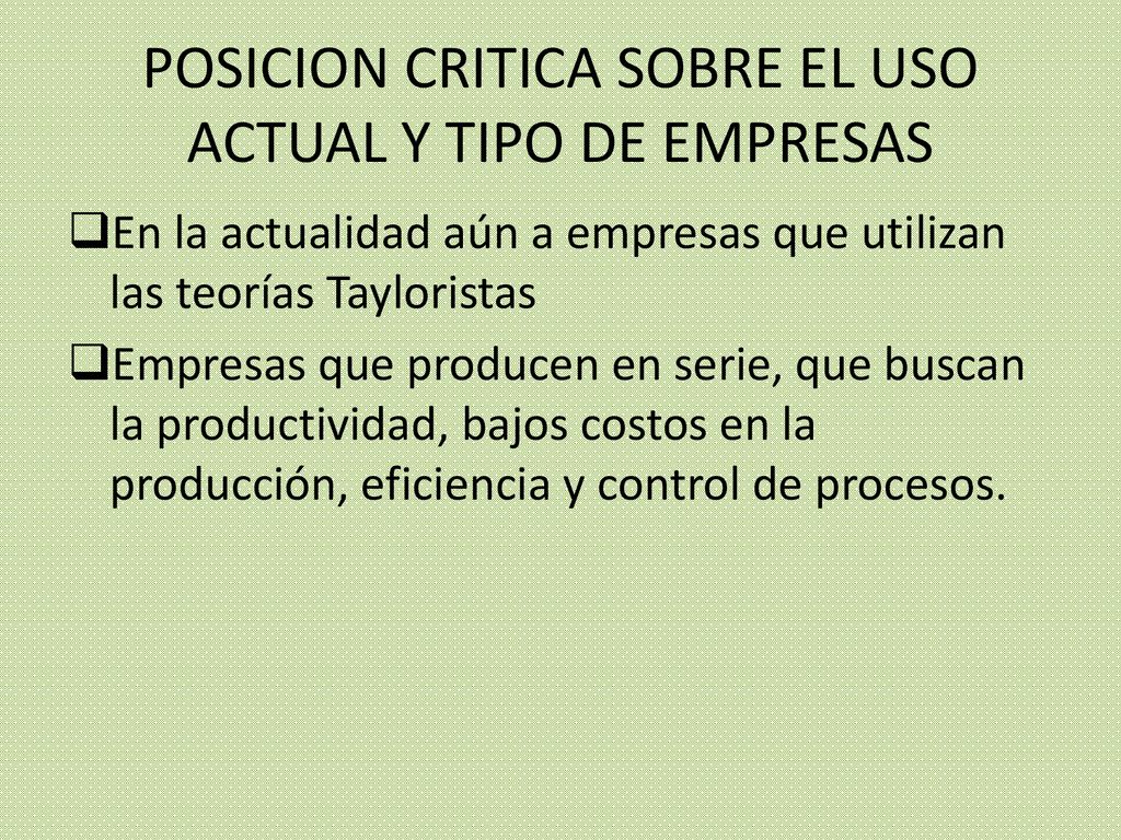 POSICION CRITICA SOBRE EL USO ACTUAL Y TIPO DE EMPRESAS