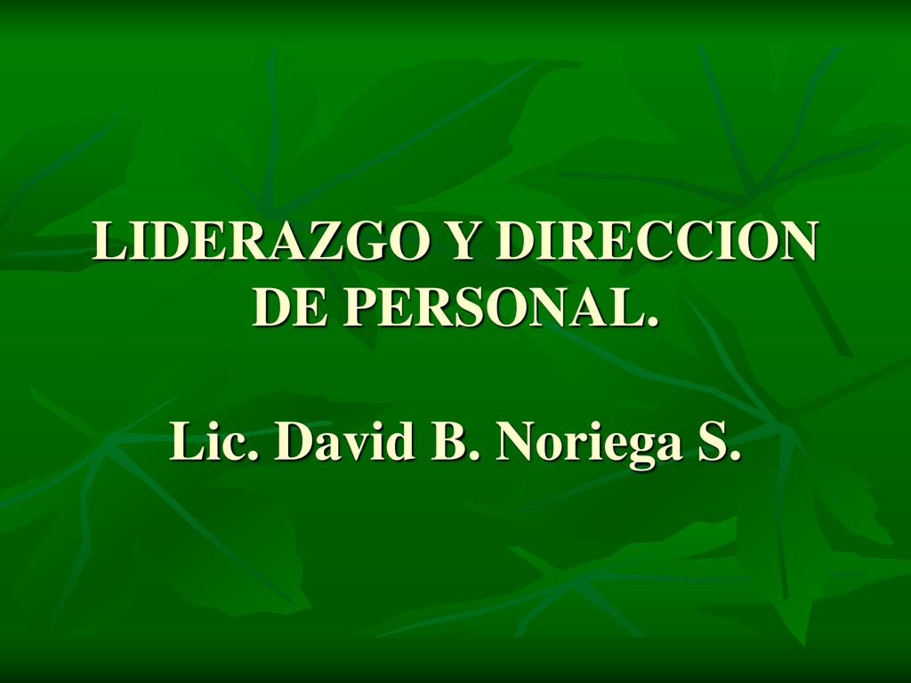 LIDERAZGO Y DIRECCION DE PERSONAL. Lic. David B. Noriega S.