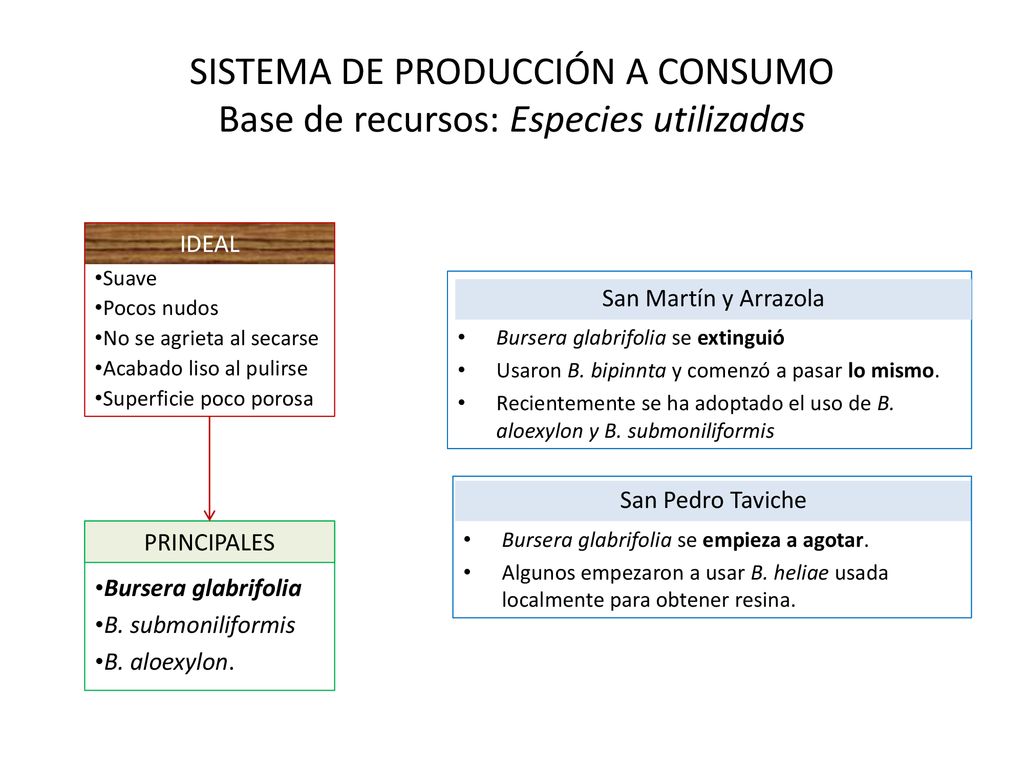SISTEMA DE PRODUCCIÓN A CONSUMO Base de recursos: Especies utilizadas