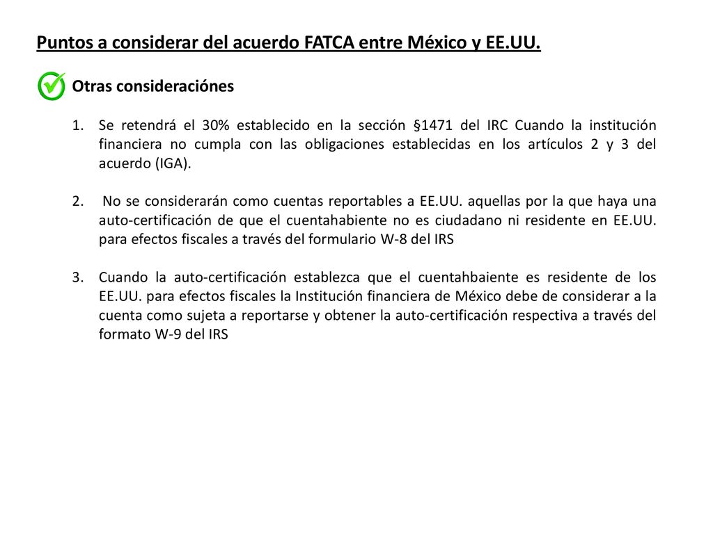 Puntos a considerar del acuerdo FATCA entre México y EE.UU.