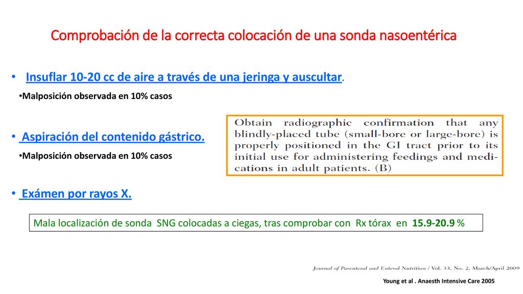 Comprobación de la correcta colocación de una sonda nasoentérica