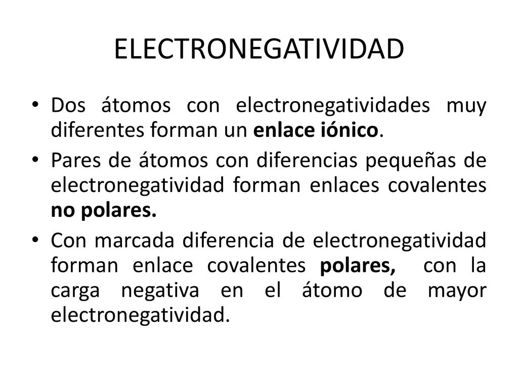 ELECTRONEGATIVIDAD Dos átomos con electronegatividades muy diferentes forman un enlace iónico.