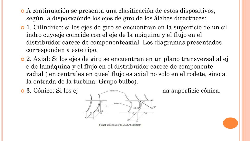 A continuación se presenta una clasificación de estos dispositivos, según la disposiciónde los ejes de giro de los álabes directrices: