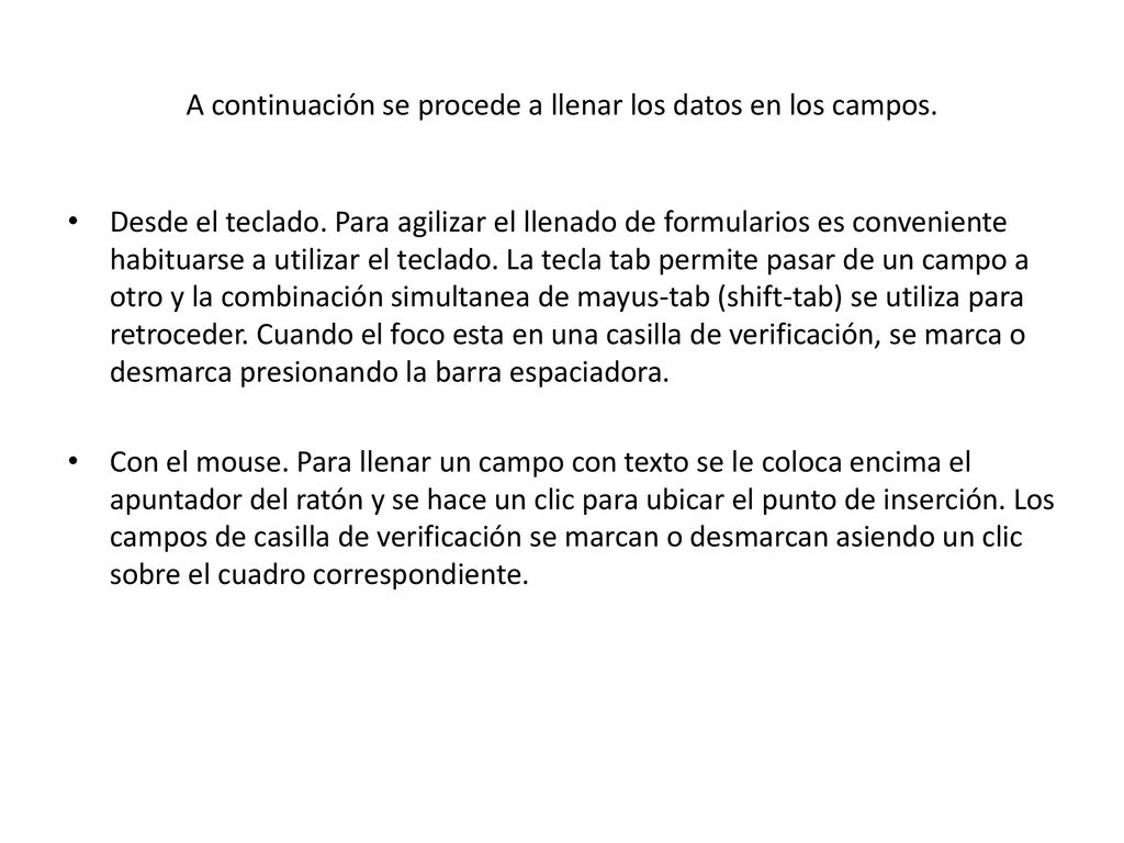 A continuación se procede a llenar los datos en los campos.