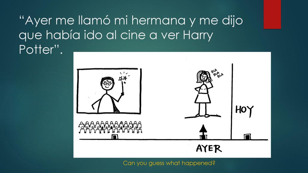 Ayer me llamó mi hermana y me dijo que había ido al cine a ver Harry Potter .