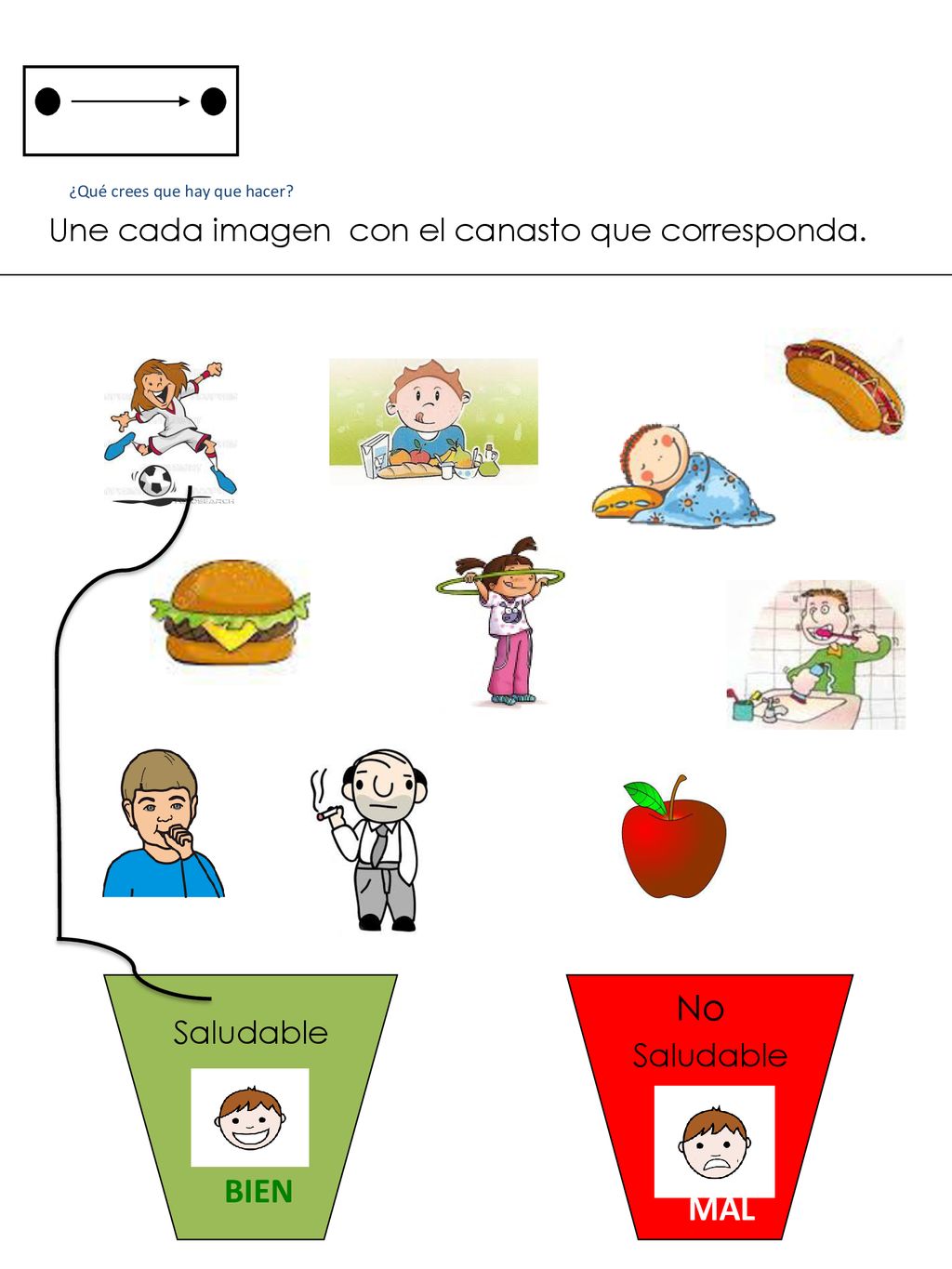 No BIEN MAL Une cada imagen con el canasto que corresponda. Saludable