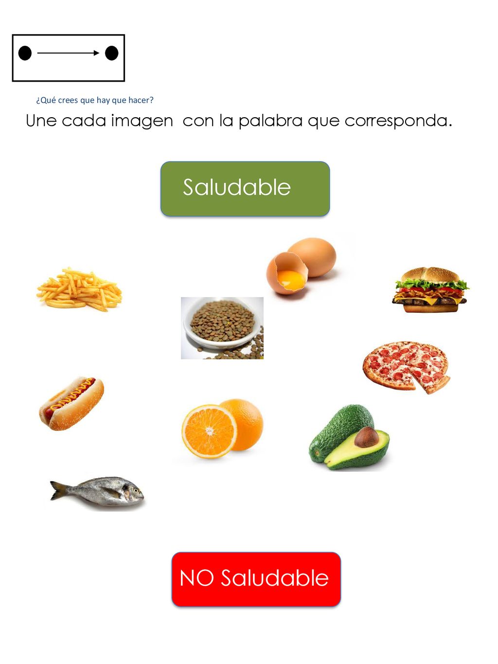 Saludable NO Saludable Une cada imagen con la palabra que corresponda.