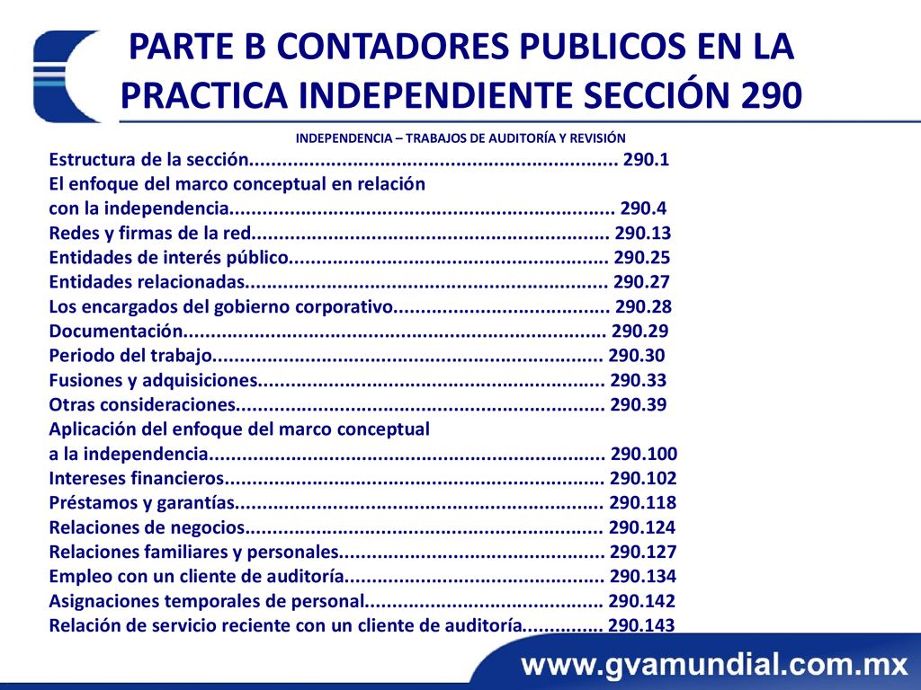 PARTE B CONTADORES PUBLICOS EN LA PRACTICA INDEPENDIENTE SECCIÓN 290