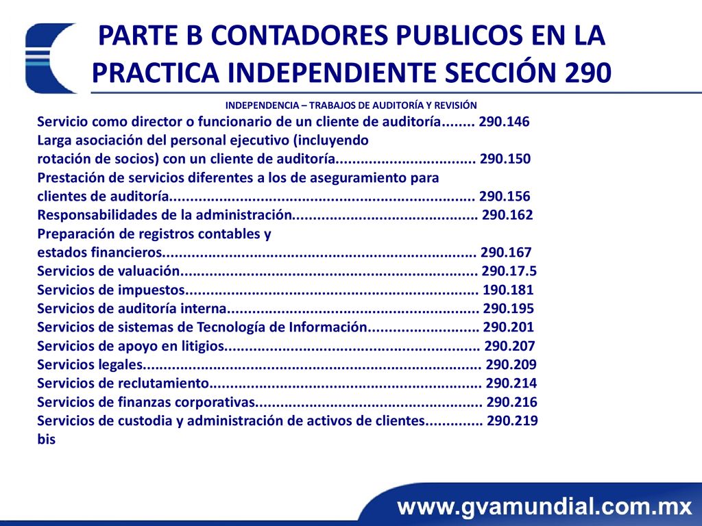 PARTE B CONTADORES PUBLICOS EN LA PRACTICA INDEPENDIENTE SECCIÓN 290