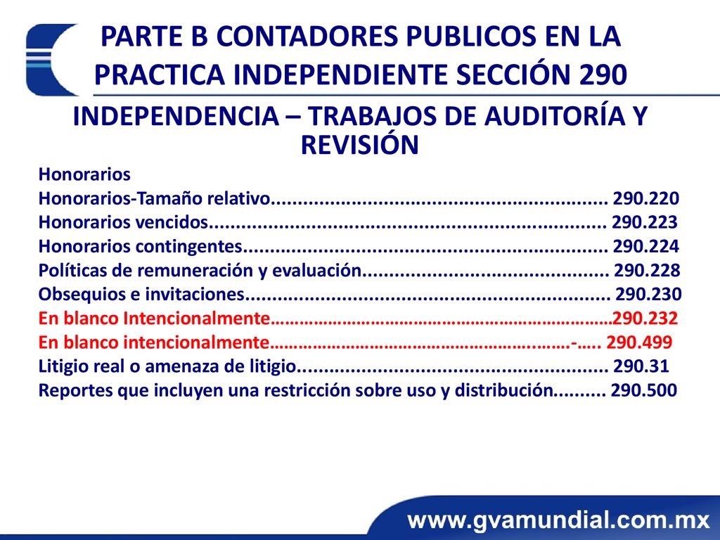 PARTE B CONTADORES PUBLICOS EN LA PRACTICA INDEPENDIENTE SECCIÓN 290