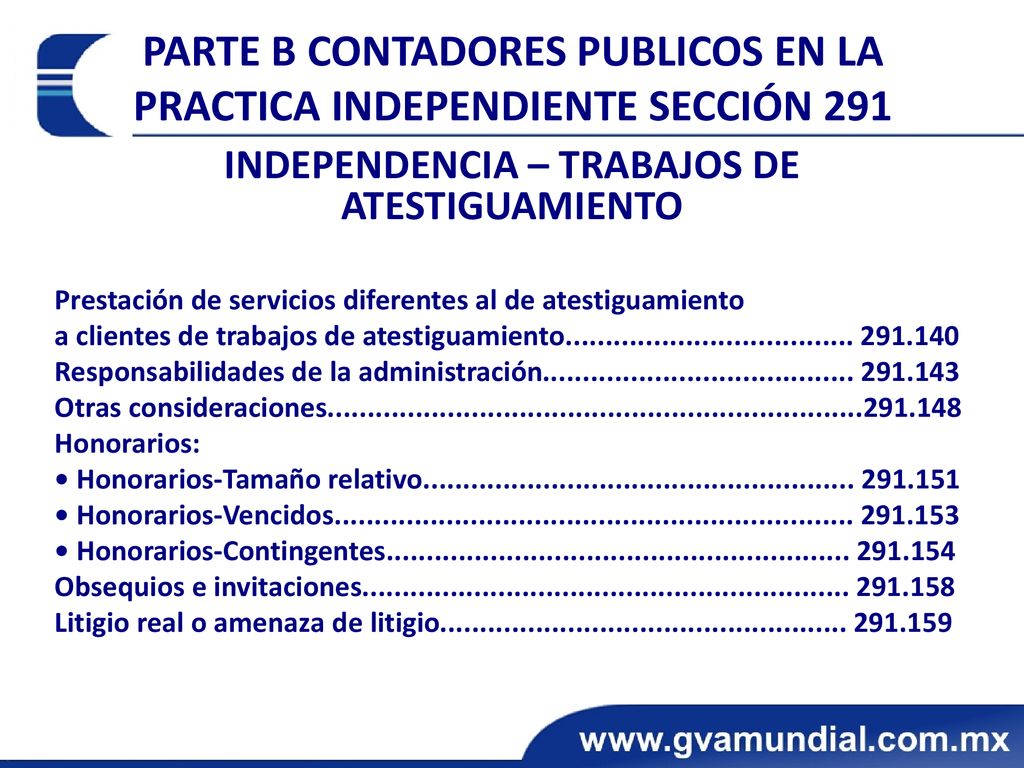 PARTE B CONTADORES PUBLICOS EN LA PRACTICA INDEPENDIENTE SECCIÓN 291