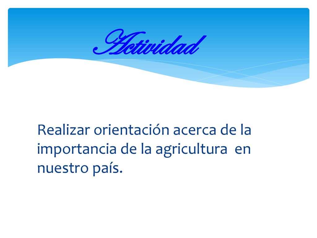 Actividad Realizar orientación acerca de la importancia de la agricultura en nuestro país.