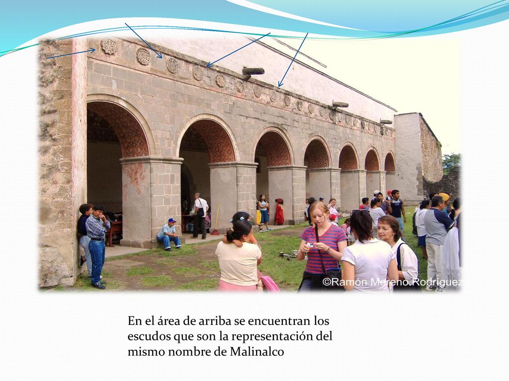 En el área de arriba se encuentran los escudos que son la representación del mismo nombre de Malinalco
