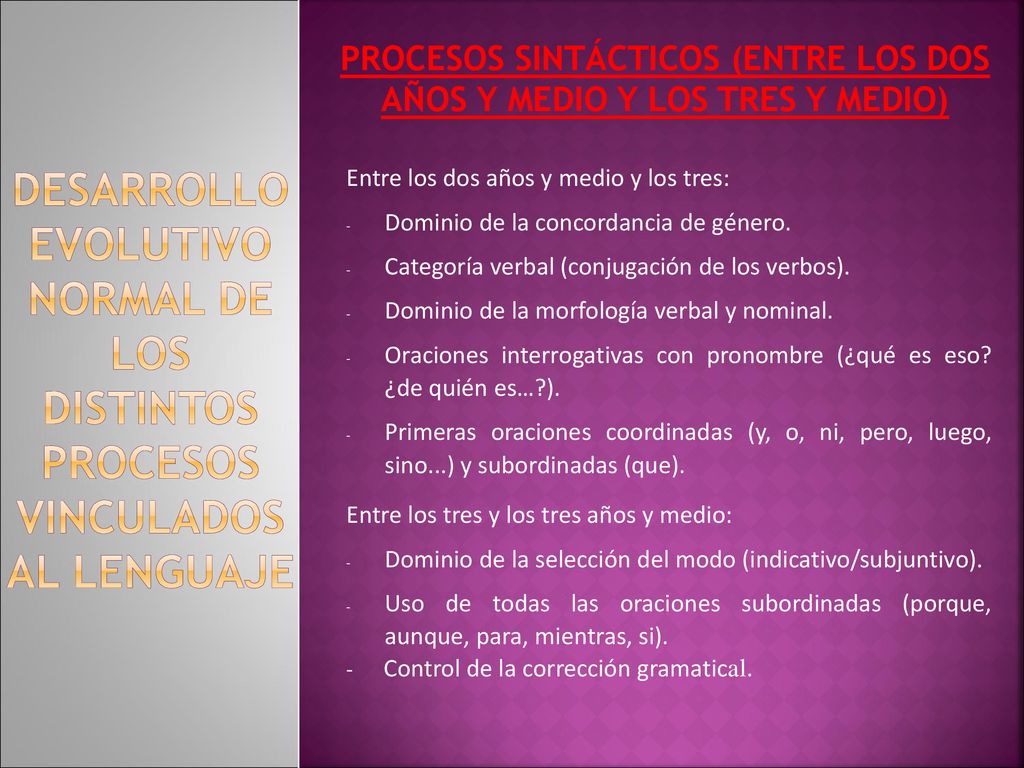 PROCESOS SINTÁCTICOS (ENTRE LOS DOS AÑOS Y MEDIO Y LOS TRES Y MEDIO)