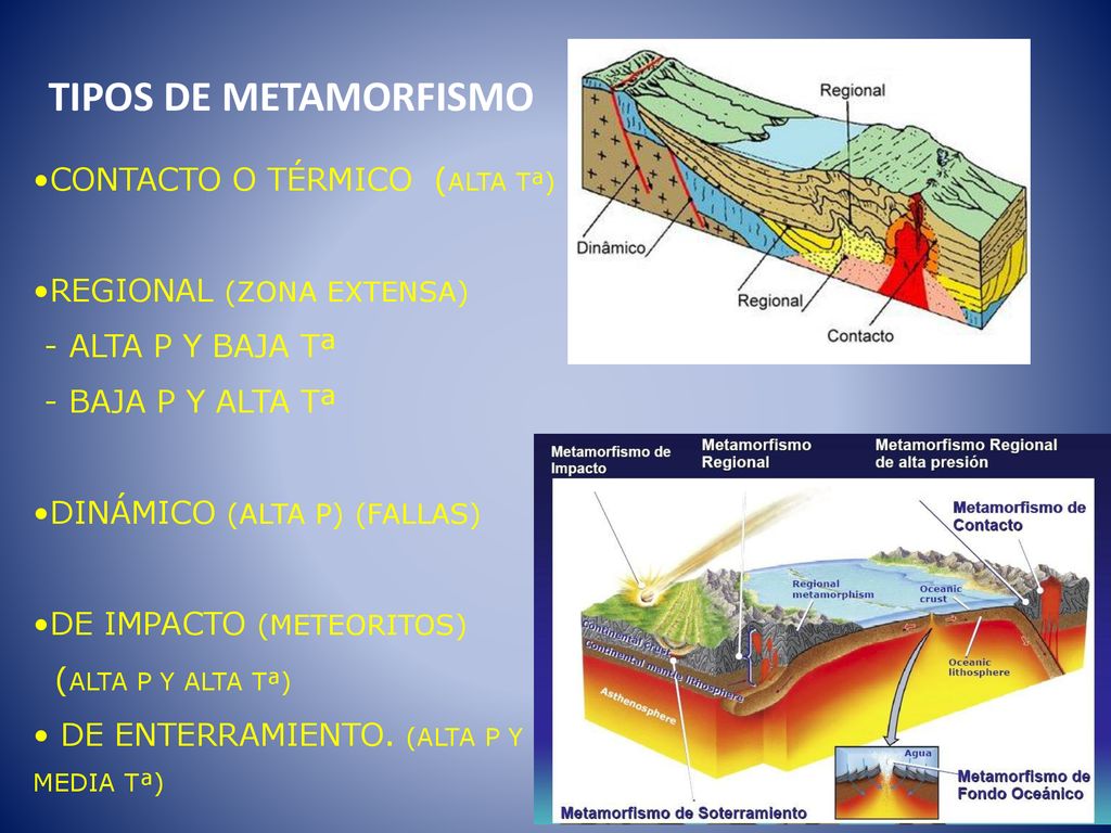 TIPOS DE METAMORFISMO CONTACTO O TÉRMICO (ALTA Tª)