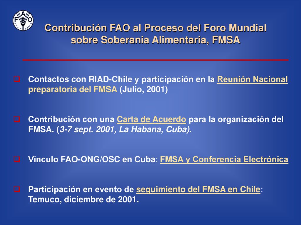Contribución FAO al Proceso del Foro Mundial sobre Soberania Alimentaria, FMSA