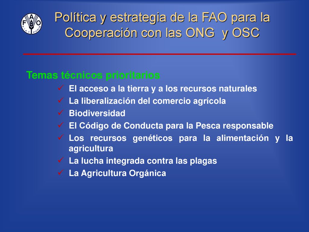 Política y estrategia de la FAO para la Cooperación con las ONG y OSC